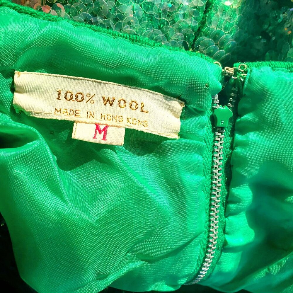 Vintage Sequin Beaded Green Skirt Set Size L 60s NWOT Cocktail Evening Wear - Picture 8 of 13